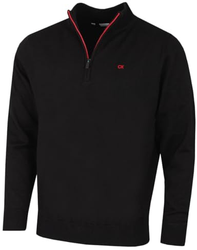 Calvin Klein Mens Campus 1/2 Zip Sweater - Black/Red - L