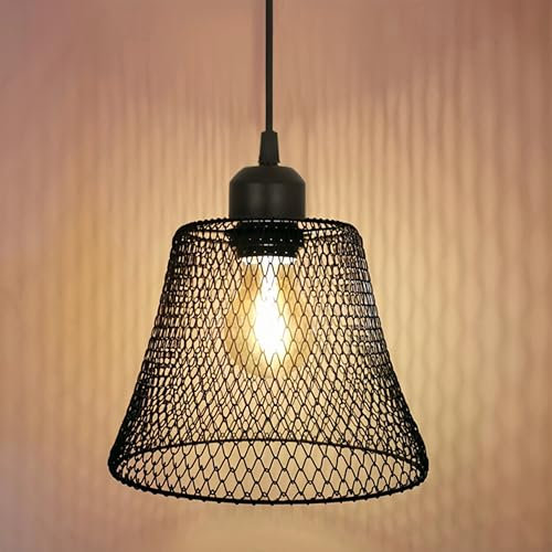 KRUIHAN Moderne Vintage Pendelleuchte Käfig Hängende Decke Lampe E27 Versenkbare Lampenschirm Kronleuchter Beleuchtung Leuchten für Esszimmer Bar Restaurant Schlafzimmer,Schwarz