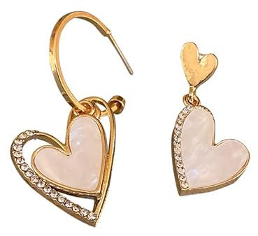 Damen Liebe Diamant Asymmetrische Ohrringe Ohrringe Joker Ohrringe im Herbst und Winter, Shell