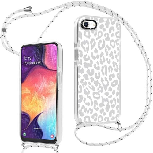 Xylota Handykette für iPhone 8/7/SE 2022/SE 2020 4.7 '' Hülle mit Band, Transparent Silikon Motiv Bumper Case mit Kette Kordel, TPU Stoßfeste Klare Schutzhülle für iPhone 8 zum Umhängen Case,Leopard