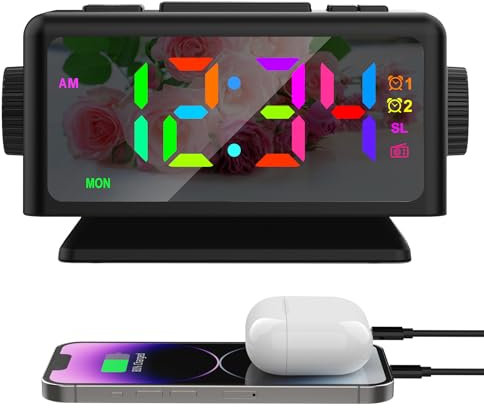 Coraltree Digitaler Radiowecker mit 2 Ladestationen für Mobiltelefone, Doppelalarm, Tischuhr mit FM-Radio, LED-Display (0-100% dimmbar), Timer, stille Uhr mit Schlummerfunktion