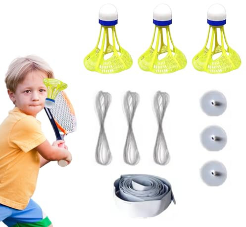 KAREW Badminton Rebound Trainer, Nylon Badminton Training Tool, Hanging Badminton Training Set mit 3 Leuchtenden Bällen Badminton Praxis Kit für Solo Indoor Practice
