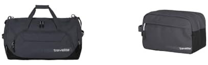 travelite große Reisetasche Größe L & Handgepäck Kosmetiktasche, Gepäck Serie Kick Off: Praktische Kulturtasche für Urlaub und Sport, 26 cm, 5 Liter, D'anthrazit