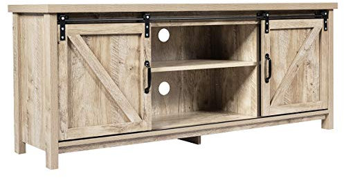 Multigot TV Cabinet for TVs up to 65”, Sliding Barn Door Media Stand Console Table with 2 Open Shelves & 2 Cabinets, Farmhouse Wooden TV Entertainment Center for Living Room, Bedroom (Grey Wash)