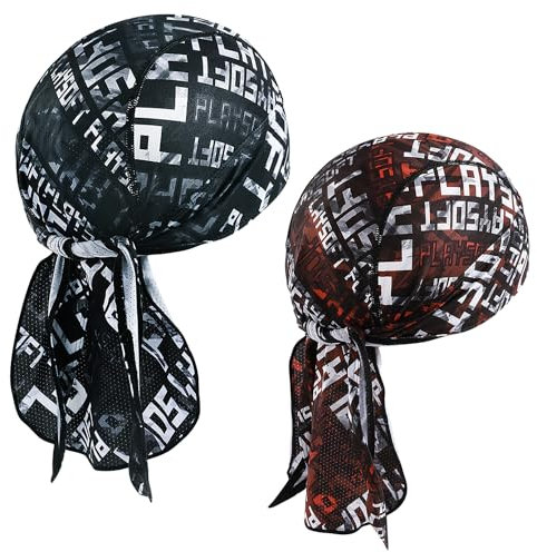 WTACTFUL 2pcs Sports Bandana Cap Kopftuch Herren Damen, Sommermütze Radmütze Fahrradmütze Fahrrad Mütze Kopfbedeckung Drucke Schwarz, Rot