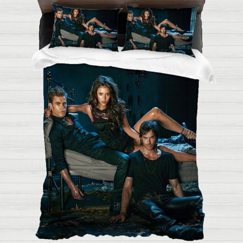 XYOK The Vampire Diaries Bettwäsche 135x200cm Kinder Bettbezug Kissenbezüge 3D Drucken Bettwäsche-Sets 3-teilig Mit Reißverschluss Bettwäsche Fanartikel (Elena Gilbert)