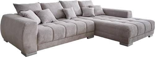 DELIFE Sofa Josea Cord Silbergrau 300x220 cm Ottomane rechts Ecksofa