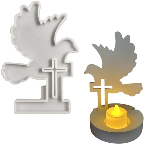 ALEFBET Silikonformen Gießformen, Silikonform Kerzenhalter, Neues Konzept zur Herstellung Ihrer eigenen Kerzenhalter, Gipsformen zum Gießen (Einsatz - Kreuz und Taube)