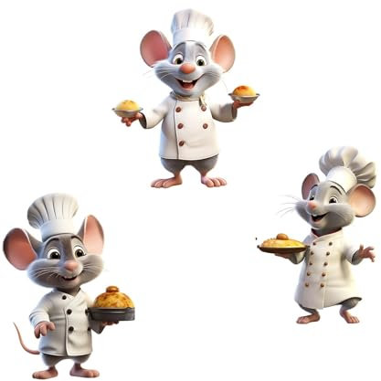 COVPAW 3x Wandaufkleber süss kleine Mäuser Koch Küche Kinderzimmer Wandtattoo Maus Küchenmeister Kuchen Essen Wandsticker Wanddeko Babyzimmer Wohnzimmer Schlafzimmer Kindergarten (Mauskoch)