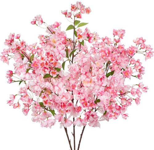 Hollyone Lot de 3 branches de cerisier artificielles de 104,3 cm de haut, fleurs artificielles pour décoration, fleurs de cerisier roses en soie pour décoration d'intérieur, mariage, arrangements