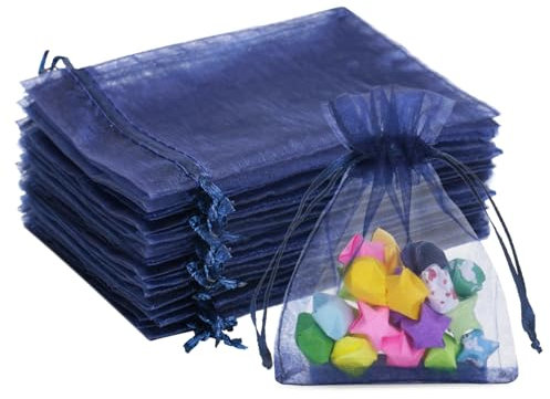G2PLUS Dunkelblau Organzasäckchen, 7x9cm Kleine Geschenk Organzabeutel, 50 Stück Organza-Beutelchen mit Kordelzug Sie als Hochzeit Bonbonsbeutel, Schmuckbeutel, Geschenkbeutel