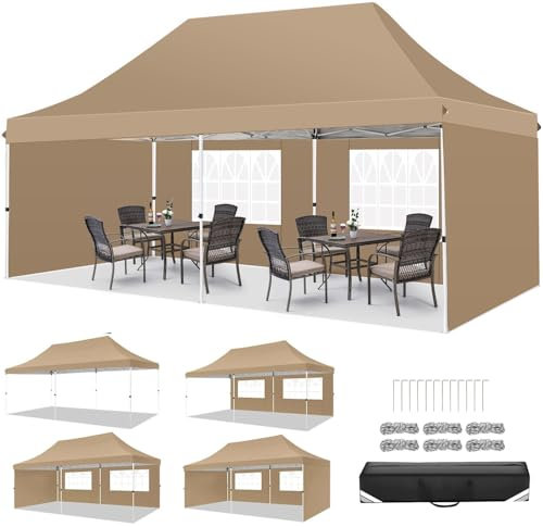 TOOLUCK Pop up Gazebo 3M x 6M Marquee Gazebo Tent with Sides Upgrade Structure UPF 50+ Protection & 100% Waterproof for Garden Parties Commercial with Easy Carry Bag, Khaki