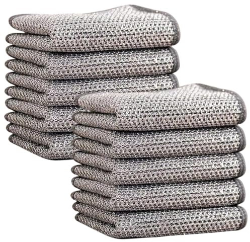 10 Piezas Paño de Limpieza de Alambre de Acero, Trapos de Alambre Multiusos, Paños de Limpieza de Alambre Reutilizables, Paño De Cocina Multifuncional De Alambre, Estropajo de Alambre