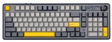 MechLands AK980 Tastiera meccanica da gioco al 98%, BT5.0/2.4GHz Wireless/USB-C, hot swap, cremosa personalizzata con schermo TFT da 1,14, manopola, RGB per Win/Mac (nero, interruttore V2 regalo)