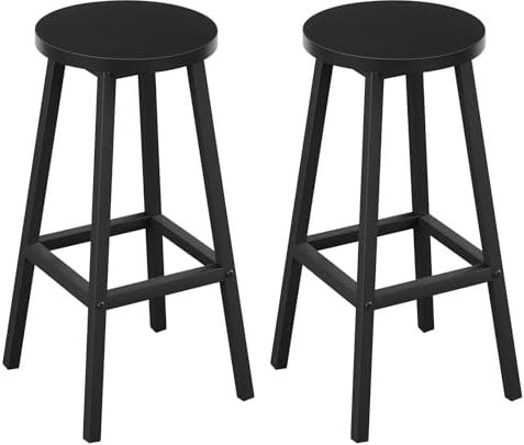 Klihome Barhocker 2er Set, Barstühle mit Metallgestell, Bar Hocker rund, Küchenstühle mit Fußstütze, Tresenhocker 150 kg belastbar, für Bar Kücheninsel Esszimmer, Schwarz, K0007BH-2