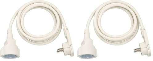 Brennenstuhl Qualitäts-Kunststoff-Verlängerungskabel mit Flachstecker (Verlängerungskabel flach für innen mit 2m Kabel) weiß (Packung mit 2)