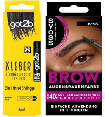 GOT2B Kleber 4 Brows & Edges Tinted Dunkelbraun bis Schwarz (16 ml) zum Stylen & Babyhaare Fixieren & SYOSS Brow Augenbrauenfarbe Schwarz (17 ml) langanhaltendes Farbergebnis, einfache Anwendung