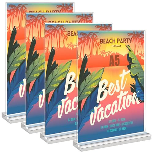 Gebrazy Tischaufsteller A5,4 Stück A5 Acryl Tischaufsteller mit Solide Sockel,Acryl Tischaufsteller mit Abnehmbarem Basis, A5 Display Ständer flyerständer für Restaurants, Cafés,Fotos (14.8*21cm)