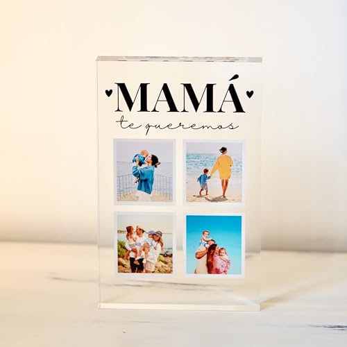 Cristal Plaque Bloque Foto Personalizada Regalo MAMÁ - Placas Personalizadas Bloque Metacrilato Fotos con 4 Imágenes y Texto Personalizados - Regalos Personalizados con Foto Para Mamá, Abuela Mujer