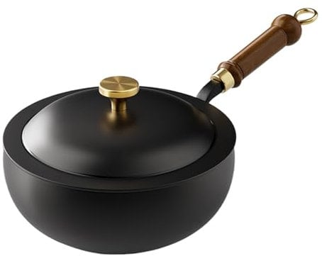 Enameled Cast Iron Sauce Pan - Non-Stick Saucepan | Mini Dutch Oven Enamel Saucepan | Iron Cookware with Wooden Handle, Oven Safe Kitchen Supplies for Home, Apartment, Camping, Restaurant