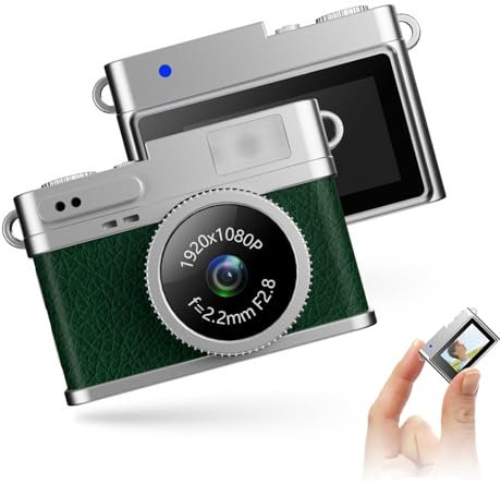 Bewinner Vintage Mini Digital Camera, Video FHD FHD 1080p in Stile retrò, Fotocamere Digitali a Tasca Luminosa a LED, Fotocamera Tascabile Compatta Portatile con Scheda da 128 GB (GREEN)