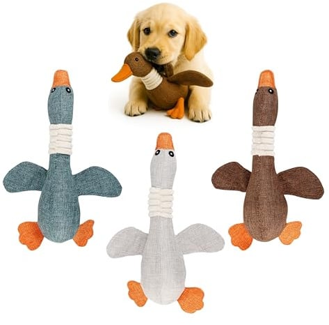 FUNFY 3er Pack Hundespielzeug Ente – Kuscheltier mit Quietscher für Welpen und kleine bis mittelgroße Hunde, weiches Kauspielzeug, Nicht für Aggressive Kauer, ideal als Welpenspielzeug