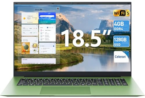 SGIN Laptops Computer, 18.5 Inch Laptop with 4GB RAM 128GB EMMC, Celeron N5095 Quad-Core, Win 11 Home, WiFi 6, 180° Open Angle, USB 3.2, HDMI, Type-C, 7000mAh(Green)