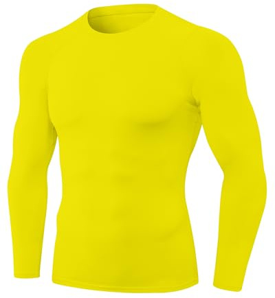 Yuerlian Yellow Mens Gym Compression Long Sleeve Shirt Sports Exercise Base Layers Top Cool Dry Sun Protection T-Shirt for Athletic Workout Yoga Football