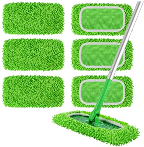 ZEHRAI 6Pcs Reusable Microfiber Mop Pads Compatible with Swiffer Sweeper Mop, Wet and Dry Flat mop Cover, Replacement Sweeping Mopping pad Refills for Surface/Hardwood Floor Cleaning