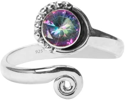 925 Sterling Silver Adjustable Toe Ring For Women Adjustable 925 Sterling Silver Band Toe Love Midi Ring Foot toering Foot Jewelry (Mystic Topaz)