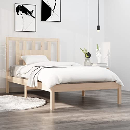 Ziaphsol Massivholzbett Kiefer 90x200 cm, unbehandeltes Bettgestell mit Lattenrost, Robustes Plattformbett für Schlafzimmer, natürliches Holzmöbel
