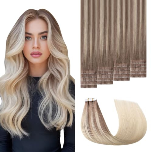 Sweetmet 3rd-Generation Invisible Tape Extensions Echthaar für Frauen | Farbe #8/60 Hellbraun bis Platinblond Remy Echthaar Extensions Tape 30g 35cm Nahtlos injiziert für Frauen (#8/60-35cm)