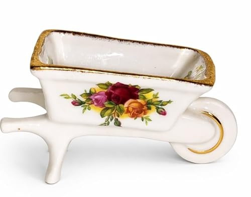 Brouette miniature – Chariot à fleurs – Royal Albert – Old Country Roses – Longueur env. 8 cm