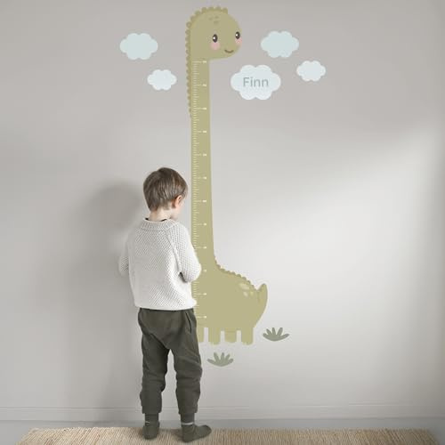 Klebekerlchen® | Personalisierte Messlatte als Wandtattoo fürs Kinderzimmer | Zum Messen der Körpergröße bis zu 160 cm | Inklusive individueller Personalisierung - Dinosaurie
