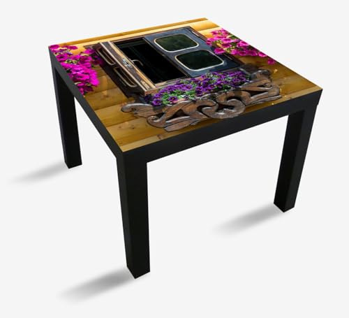 Wallario Möbelfolie selbstklebend/Aufkleber, Tischfolie geeignet für IKEA Lack Tisch - Möbeldeko Fenster mit Blütenpracht in 55 x 55 cm