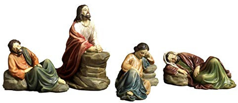 Set 4 statue Gesù prega giardino olivi, presepe pasquale, in resina cm. 10,3