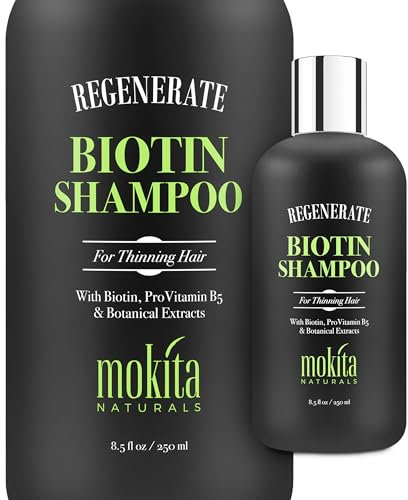 Biotin Hair Growth Volumizing Thickening Shampoo, Hair Loss Thinning and Fine Hair, Regrowth Thickening Products for Men Women, Sulfate Free and Vegan Friendly, Mokita Naturals 8.5 Ounces