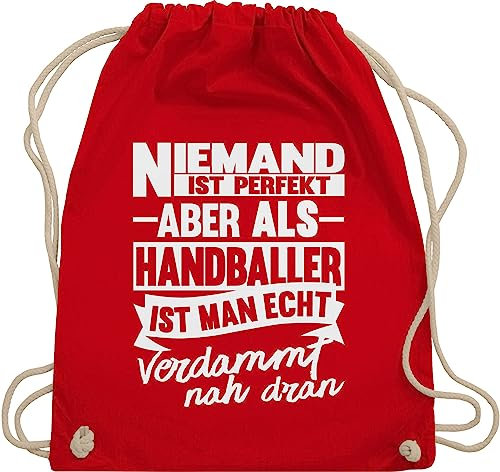 Turnbeutel Rucksack - Handball WM 2023 Trikot Ersatz - Niemand ist perfekt aber als Handballer ist man echt verdammt nah dran - Unisize - Rot - beutel sportbeutel stoffbeutel mit kordelzug gymsack