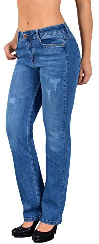 ESRA Stretch Damen Jeans Hose High Waist Jeans Damen Straight Leg Hose bis Übergröße G300