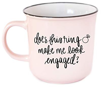 Sweet Water Decor Does This Ring Make Me Look Engaged Mug | Cute Coffee Mugs for Engaged Couples | 16oz Campfire Style Mug for Brides & Grooms | Great for Weddings, Engagements, Bridal Showers