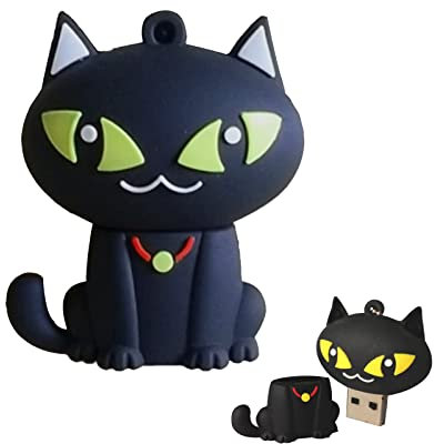 Clé USB 32 Go Clef USB 2.0 Fantaisie Cle USB Chat Flash Drive Originale Mémoire U Disque Cartoon Mignon Animal Bon Cadeau pour Enfants Amis (32GO, Noir)