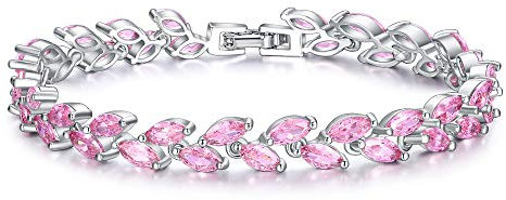 EVER FAITH Braccialetto Donna Cerimonia Sposa Accessori Rosa zircone 2 Livelli Piccola Foglia Romano Tennis Bracciale Argento-Fondo