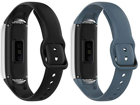 TenCloud Lot de 2 bracelets compatibles avec Samsung Galaxy Fit SM-R370 - Bracelet de rechange en silicone souple pour traqueur d'activité Galaxy Fit SM-R370 (noir + ardoise)