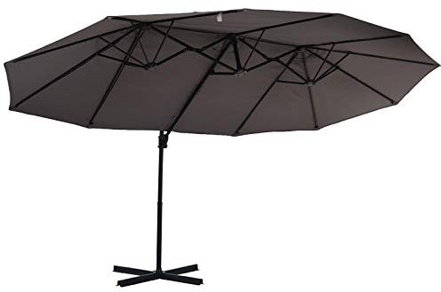 Outsunny Parasol déporté grande taille XXL inclinable avec pied en croix dim. 4,4L x 2,7l x 2,5H m piètement en métal inclus polyester gris