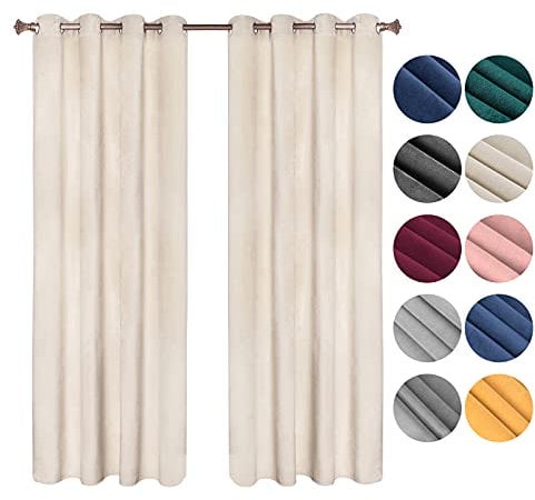 WOLTU Verdunklungsvorhang Blickdicht Samtvorhänge mit Ösen, 2 Stücke Thermogardine Ösenvorhang 300 g/m² Schwere Verdunkelungsgardinen lichtdicht für Schlafzimmer Wohnzimmer, 140x245 cm Beige