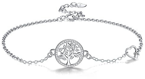 Micory Lebensbaum Fußketten Damen 925 Sterling Silber Herz Fußketten mit Zirkonia für Geschenk für Frauen Mädchen