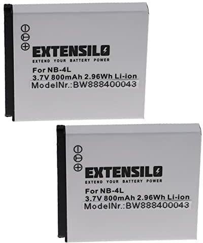 EXTENSILO 2X Akku kompatibel mit Canon Digital Ixus 70, 30, 75, 60, 65, 255 HS, 40, 50, i7, 80 is, 55, 82 Kamera (800 mAh, 3,7 V, Li-Ion)