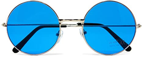 Oblique Unique® Hippie Brille Retro Sonnenbrille Rund für 60er 70er Jahre Party Flower Power Kostüm Accessoire Fasching Karneval Herren Damen (Blau)
