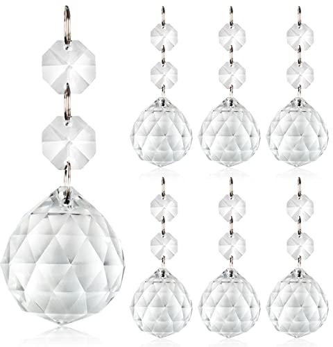 Aylifu 10 Stück 35 mm klare Kristallanhänger Kristallglas Kronleuchter Prisma Sonnenfänger Teile Hängende Tropfen Anhänger mit achteckiger Perle für Vorhang Lampe Garten Party Weihnachten Hochzeit