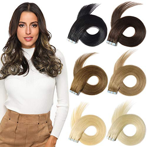 PARXITN Tape in Extensions Echthaar 35cm 20 Stück 40g Remy Human Hair Skin Weft Haarverlängerung Gerade Natürlich Seamless Tape ins Schusshaar Erweiterungen Dunkelbraun